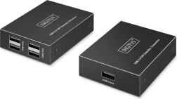 Extender USB 2.0 prin cablu CAT 6 până la 150 m, 4× USB‑A, 1× RJ45 Gigabit Ethernet – set emițător/receptor