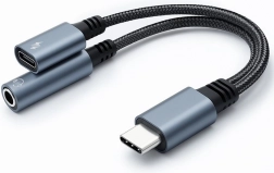 Adaptor USB-C 2în1 cu Jack 3.5mm și PD 15W - 10cm