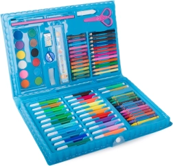 Set de artă în geantă, 86 de piese – creioane colorate, carioci și acuarele