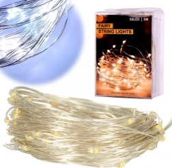 Lumini LED decorative pe fir 5 m, 50 LED, pe baterii – Alb rece de iarnă