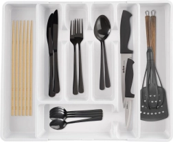 Organizator extensibil alb pentru tacâmuri în sertar Orion