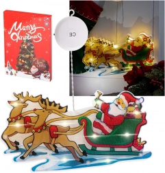 Decorațiune LED suspendată pentru fereastră cu ventuză – Moș Nicolae cu cadouri – Sănii