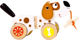 Câine de jucărie din lemn de tras pentru copii