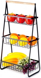 Coș metalic pentru fructe pe trei niveluri, negru