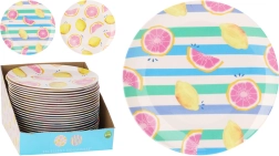 Farfurie întinsă din melamină 25 cm cu motiv fructe