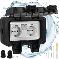 Priză dublă de exterior Izoxis IP66 230–250 V 16 A cu capac