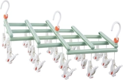 Uscător suspendat pliabil cu cleme, 19 cleme, verde