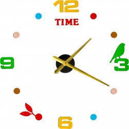 Ceas de perete DIY autocolant cu diametru reglabil 80–90 cm, ace aurii, cifre colorate