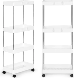 Suport din plastic pentru baie cu 4 rafturi pe roti