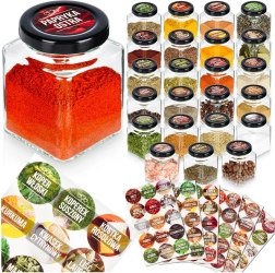 Borcane pentru condimente din sticlă 100 ml – set 24 buc cu 90 etichete