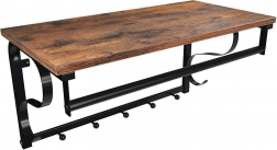 Poliță de perete loft cu cuie și bară