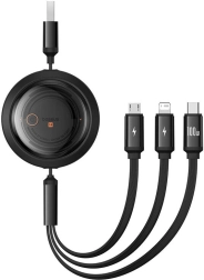 Cablu retractabil de încărcare 3 în 1 BASEUS Free2Draw 100W, 1,1 m – USB‑A la USB‑C/Lightning/Micro USB (negru)