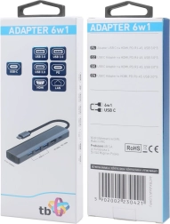 Adaptor HUB USB-C 6v1 - HDMI, 3x USB, PD, RJ-45