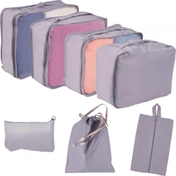 Organizatoare de călătorie pentru valiză – set de 7 piese, genți impermeabile și săculeț pentru încălțăminte – Gri