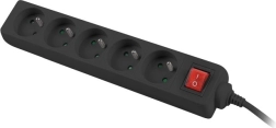 Prelungitor Lanberg 3m, negru, 5 prize cu întrerupător