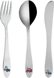 Tacamuri pentru copii din inox cu motiv auto, set 3 piese