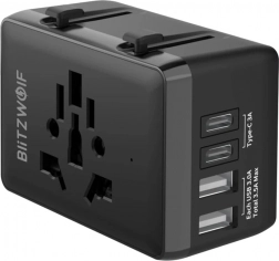 Adaptor de călătorie BlitzWolf 4‑în‑1 cu USB‑C și PD 20 W