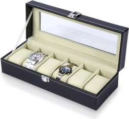 Cutie neagră pentru ceasuri cu capac vitrat, 30,5 × 11,5 × 8 cm