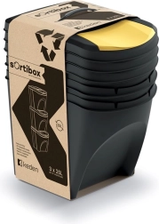Set de coșuri de sortare Prosperplast Sortibox 3×25 l, negru reciclat
