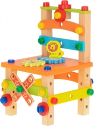 Set de construcție din lemn – scăunel de atelier, 49 de piese