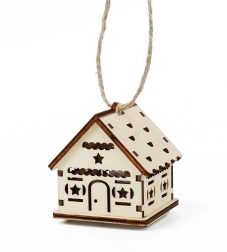 Căsuță din lemn cu steluțe și lumânare LED