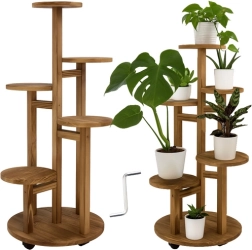 Suport vertical din lemn pentru flori 86 cm RUHHY, 6 niveluri pentru 7 ghivece