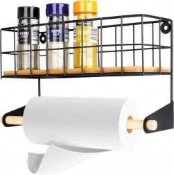 Suport de perete pentru prosoape de hârtie cu raft, metalic negru