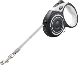 lesă automată Dogness 5 m cu lanternă și dispenser pentru pungi (gri)