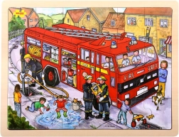 Bigjigs Toys puzzle din lemn Pompieri 24 de piese