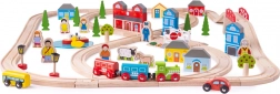 Circuit feroviar din lemn oraș și sat BIGJIGS RAIL, 91 piese