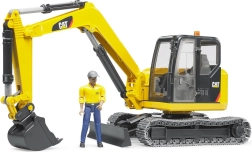 Bruder miniexcavator CAT cu figurină de muncitor 1:16