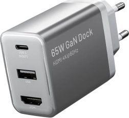 Vention încărcător GaN la priză cu USB‑C, USB‑A și HDMI 4K 60 Hz (gri)