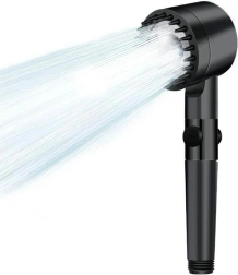Pălărie de duș neagră cu funcție STOP și reglare a debitului