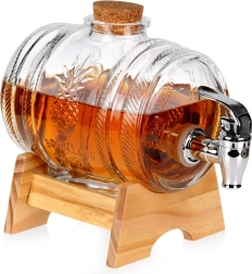 Dozator de băuturi din sticlă cu robinet și suport din lemn 1 l