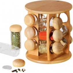 Suport rotativ din lemn pentru condimente cu 12 borcănașe, set din 13 piese