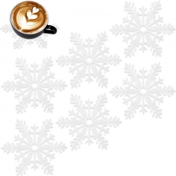 Suporturi din fetru pentru pahare în formă de fulgi de zăpadă, albe, 13,5 cm, 6 buc.