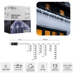 Perdea luminoasă LED cu țurțuri, 500 LED-uri, alb rece, 20 m