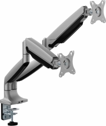 Suport cu brațe pe gaz pentru două monitoare 17–35″ cu USB‑A/USB‑C 3.0, heavy‑duty