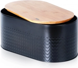 Cutie de pâine din oțel cu tocător din bambus, neagră 34 × 18,5 × 15,5 cm