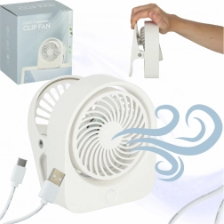 Mini ventilator de masă cu clips, wireless USB, 3 viteze, 11,5 cm, alb