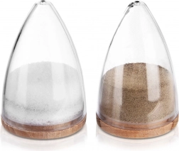 Solniță și piperieră, set 2 buc., design conic cu capac din lemn