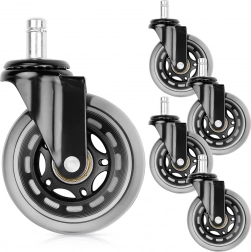 Roți din cauciuc pentru scaun de birou 75 mm, ax 11 mm, 5 buc.