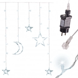 Cortină LED suspendată cu lună și stele 2,5 m, 138 LED – Alb