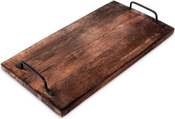 Tavă de servire din lemn cu mânere metalice 40,5 × 21,5 cm