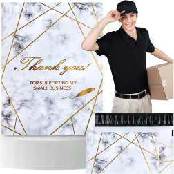Foliopack-uri curier 380 × 520 mm, marmură aurie cu inscripția Thank You, 50 buc