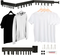 Uscător de rufe telescopic pliabil, de perete, negru, 123 cm, 18 cârlige