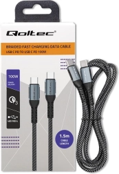 Cablu împletit USB‑C la USB‑C 100 W, 1,5 m – QOLTEC