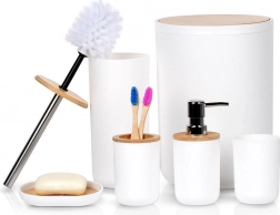 Set de baie alb 6 piese cu detalii din bambus