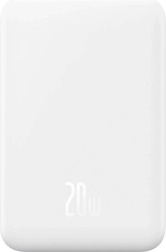 Power bank magnetic mini Baseus 5000 mAh cu USB‑C 20 W și încărcare wireless – albă