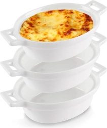 Castronele din porțelan pentru gratinat 120 ml, alb, set 3 buc.